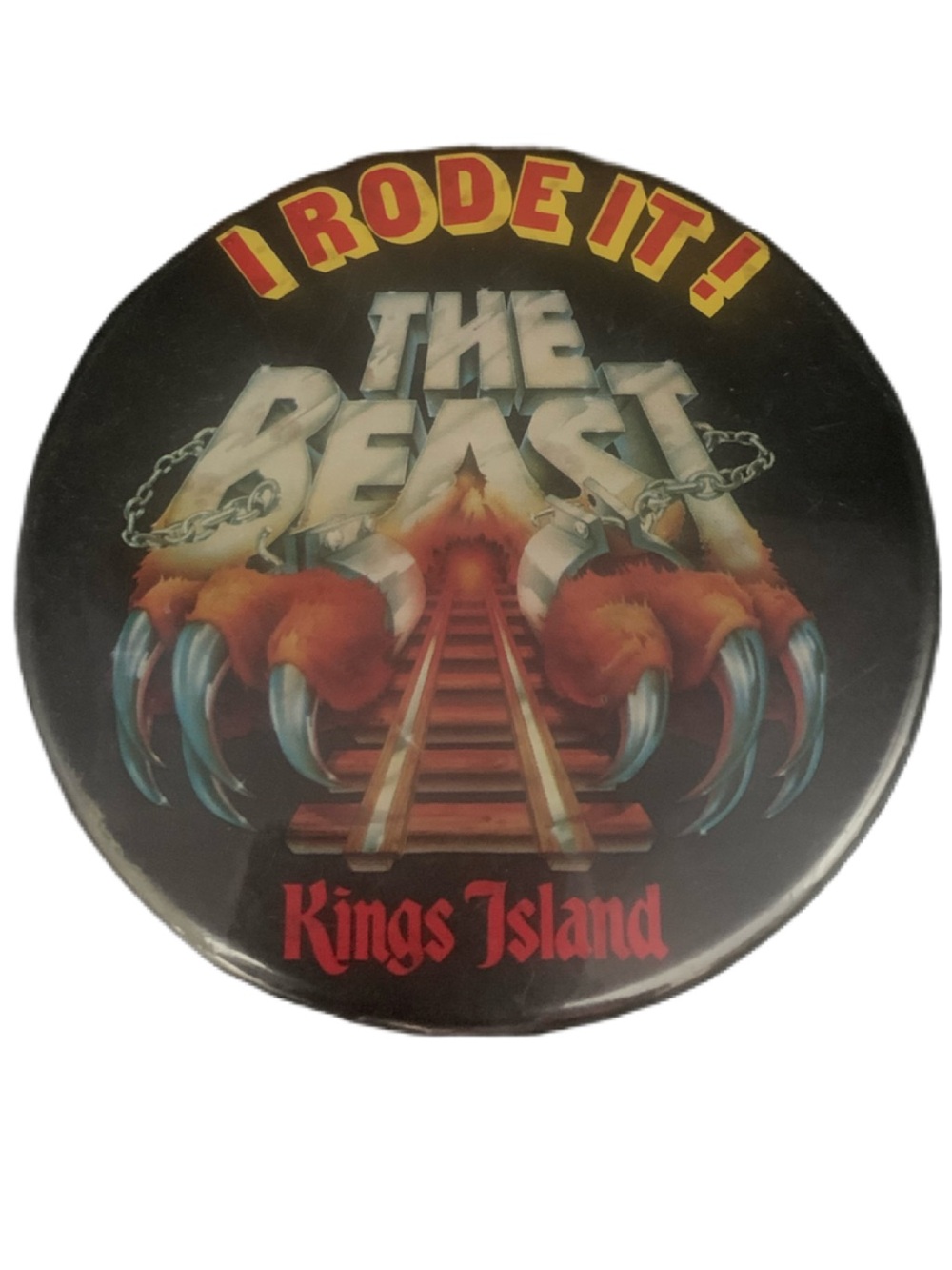 Vintage Kings Island I Rode It! The Beast Roller Coaster PinBack Pin Back Button